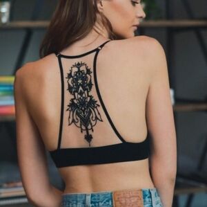 Trïbe Black Mandala Tattoo Mesh Racerback Bralette Size M/L NWT